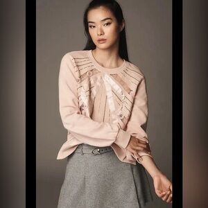 Anthropologie Beaded Bow Sweatshirt Embellished Lace Pullover XS New without tag